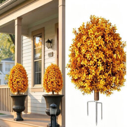 Amorly 65Cm Artificial Boxwood Topiary Shrubs, Fake Orange Ball Trees With Ground Spike, Faux Greenery Decor For Indoor, Garden And Yard - thumbnail 1