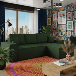 Malaga L Shaped Mdf Corner Sofa Bed With Storage And Pull Out Seat Loose Back Cushions Green Corduroy Right - thumbnail 2