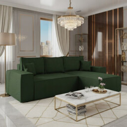 Malaga L Shaped Mdf Corner Sofa Bed With Storage And Pull Out Seat Loose Back Cushions Green Corduroy Right - thumbnail 1