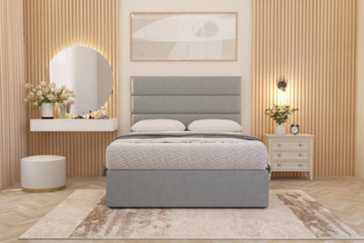 Somnior Beds Somnior Chambery Sage Linen Hybrid Pocket Sprung Orthopaedic Divan Bed Set With Upholstered Headboard - image 1