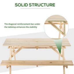 Outsunny 5.8Ft Outdoor Wooden Picnic Table Bench Garden Patio Pub Chair 6 Seats - thumbnail 6