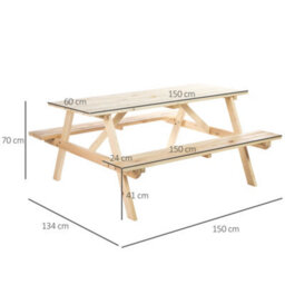 Outsunny 5.8Ft Outdoor Wooden Picnic Table Bench Garden Patio Pub Chair 6 Seats - thumbnail 3