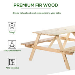 Outsunny 5.8Ft Outdoor Wooden Picnic Table Bench Garden Patio Pub Chair 6 Seats - thumbnail 5