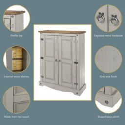 Core Products 2 Door Cupboard Unit, Corona Grey Wax & Antique Wax Top H110.0Cm X W80.0Cm X D29.6Cm - thumbnail 6