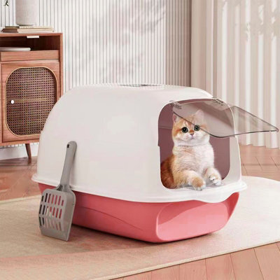 Thehotsale Large Pink Detachable Enclosed 180 Degree Flip-Top Cat Litter Box With Scoop 35Cm W X 50 Cm D X 35 Cm H - image 1