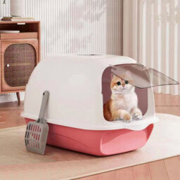 Thehotsale Large Pink Detachable Enclosed 180 Degree Flip-Top Cat Litter Box With Scoop 35Cm W X 50 Cm D X 35 Cm H - thumbnail 1
