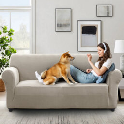 Ameha Spandex Sofa Cover Elasticated Bottom Luxury Living Room Beige 3 Seater 185 X 230 Cm Stretch Sofa Pet Protector - thumbnail 2