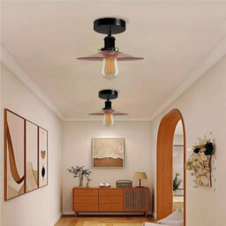 E27 Flush Ceiling Light 22Cm Copper Lampshade Metal Semi Flush Mount Ceiling Lighting For Indoor Without Bulb - thumbnail 2