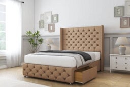 "Sloomy Luthor Latte Dumfries Divan Bed Base No Drawers-54"" Wingback Headboard & 12"" Footboard 5' King" - thumbnail 4