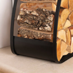 Charles Bentley Larch Log Holder Iron Solid Base Contemporary Design Black Matte Finish - thumbnail 3