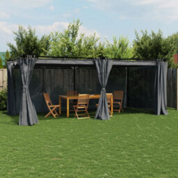 Walplus Gazebo With Curtains Anthracite 6X3 M Steel