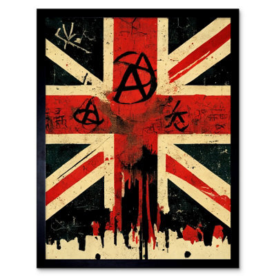 Artery8 Framed Wall Art Anarchy Flag Graffiti Union Jack Punk Uk - 12X16 Inch