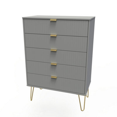 Linear Ready Assembled Matt Dark Grey No Effect 5 Drawer Wide Chest (H)1075mm (W)765mm (D)415mm - image 1