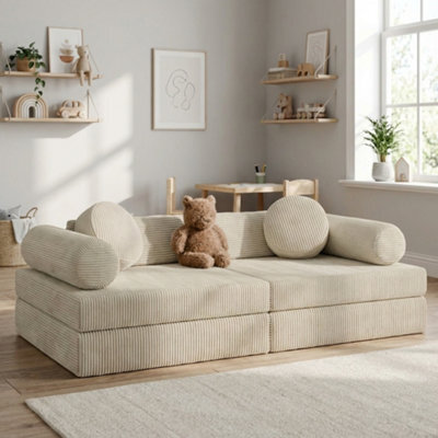 Adell Freestanding Upholstered Foam Sofa For Living Room With Loose Cushions Width 130Cm Depth 65Cm Cream - image 1