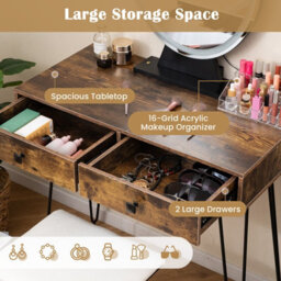 Costway 80 Cm Vanity Set W/ Lighted Mirror Makeup Dressing Table W/ Cushioned Stool-Brown - thumbnail 8