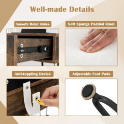 Costway 80 Cm Vanity Set W/ Lighted Mirror Makeup Dressing Table W/ Cushioned Stool-Brown - thumbnail 6