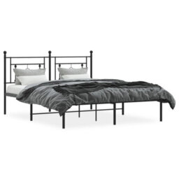 Berkfield Metal Bed Frame Without Mattress With Headboard Black 160X200Cm - thumbnail 3