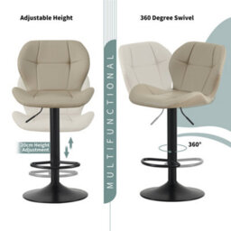 MCC Direct Set Of 2 Height Adjustable Kitchen Bar Stool Breakfast Chairs With Footrest Brown - Stella - thumbnail 3