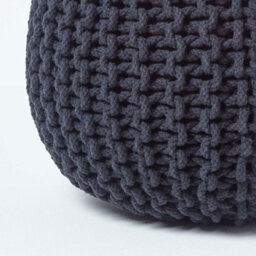 Homescapes Black Round Cotton Knitted Pouffe Footstool - thumbnail 4
