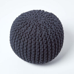 Homescapes Black Round Cotton Knitted Pouffe Footstool - thumbnail 3