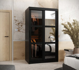 Arte Parma Ii Sliding Door Wardrobe (H2000mm W1000mm D620mm) With Shelves - Black Matt - thumbnail 1