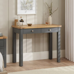 The Furniture Market Marbury Slate Grey Painted Two Drawer Dressing Table Desk Solid Wood Writing Desk Whitewashed Oak Top Bedroom Vanity Home Office - thumbnail 1