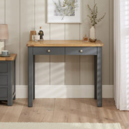 The Furniture Market Marbury Slate Grey Painted Two Drawer Dressing Table Desk Solid Wood Writing Desk Whitewashed Oak Top Bedroom Vanity Home Office - thumbnail 2