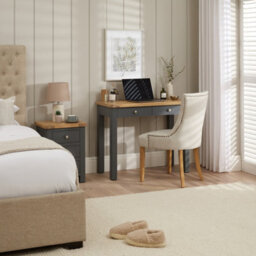 The Furniture Market Marbury Slate Grey Painted Two Drawer Dressing Table Desk Solid Wood Writing Desk Whitewashed Oak Top Bedroom Vanity Home Office - thumbnail 5