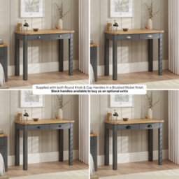 The Furniture Market Marbury Slate Grey Painted Two Drawer Dressing Table Desk Solid Wood Writing Desk Whitewashed Oak Top Bedroom Vanity Home Office - thumbnail 4