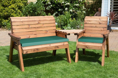 Charles Taylor Wooden Companion Angled Garden 3 Seat Chair & Cover Green Cushion - image 1