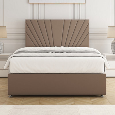 Bsspoke Maria Divan Bed Set Mink Plush Velvet With 24Inch Headboard & Mattress No Drawers In Double King 3Ft 4Ft 6Ft - image 1