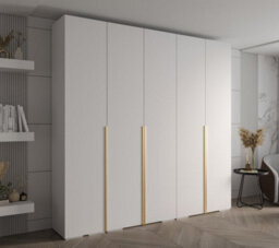 Arte Elegant Inova I Hinged Door Wardrobe H2370mm W2500mm D470mm - Versatile White Finish With Gold Vertical Metal Handles - thumbnail 2