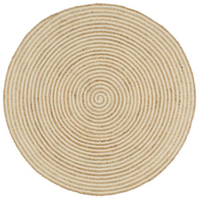 Berkfield Handmade Rug Jute With Spiral Design White 120 Cm