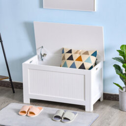 Homcom Storage Box Toy Chest Cabinet Unit Organizer With Safety Hinges White - thumbnail 8