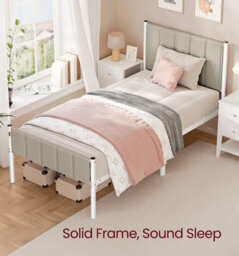 Vasagle Metal Platform Bed, Upholstered Headboard Single Bed Frame, Easy Assembly For Bedroom - thumbnail 2