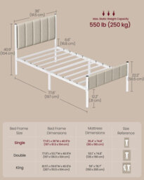 Vasagle Metal Platform Bed, Upholstered Headboard Single Bed Frame, Easy Assembly For Bedroom - thumbnail 6