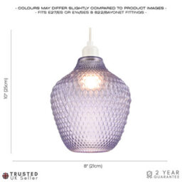 Happy Homewares Designer Soft Lilac And Purpler Curvy Diamond Etched Glass Pendant Lamp Shade - thumbnail 6