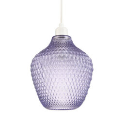 Happy Homewares Designer Soft Lilac And Purpler Curvy Diamond Etched Glass Pendant Lamp Shade - thumbnail 3
