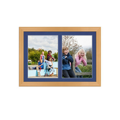 AK Frames 20X14 Country Pine Classic Multi Photo Frame With Blue Mount - Holds 2 Apertures (2X) A4 Photos - image 1