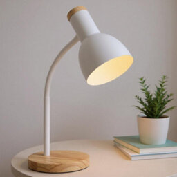 Living And Home Modern White Table Lamp With Flexible Arm And Wooden Base, 46Cmh - thumbnail 2