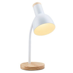 Living And Home Modern White Table Lamp With Flexible Arm And Wooden Base, 46Cmh - thumbnail 3