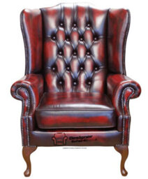 Chesterfield Prince's High Back Wing Chair Antique Oxblood Leather In Mallory Style - thumbnail 3