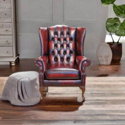 Chesterfield Prince's High Back Wing Chair Antique Oxblood Leather In Mallory Style - thumbnail 2