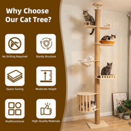 Style B To Ceiling Cat Tree 240-280Cm, Full Sisal Wrapped Scratching Post For Cats - thumbnail 4
