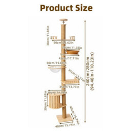 Style B To Ceiling Cat Tree 240-280Cm, Full Sisal Wrapped Scratching Post For Cats - thumbnail 2