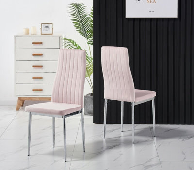 Furnizone UK Set Of 2 Dining Chairs - Monza Modern Dining Chairs - Pink Velvet Chrome Legs Dining Chairs - Kitchen Dining Room Chairs - image 1