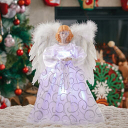 Living And Home Pre Lit Christmas Angel Tree Topper Christmas Decoration Xmas Ornament With White Dress