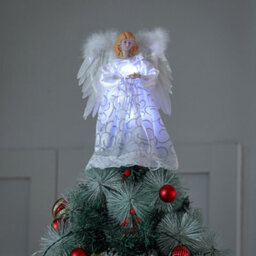 Living And Home Pre Lit Christmas Angel Tree Topper Christmas Decoration Xmas Ornament With White Dress - thumbnail 2