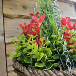 Best Artificial Red Mini Daffodil Flower Display In 10 Inch Woven Decorative Hanging Basket - thumbnail 2