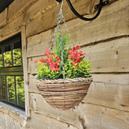 Best Artificial Red Mini Daffodil Flower Display In 10 Inch Woven Decorative Hanging Basket - thumbnail 3